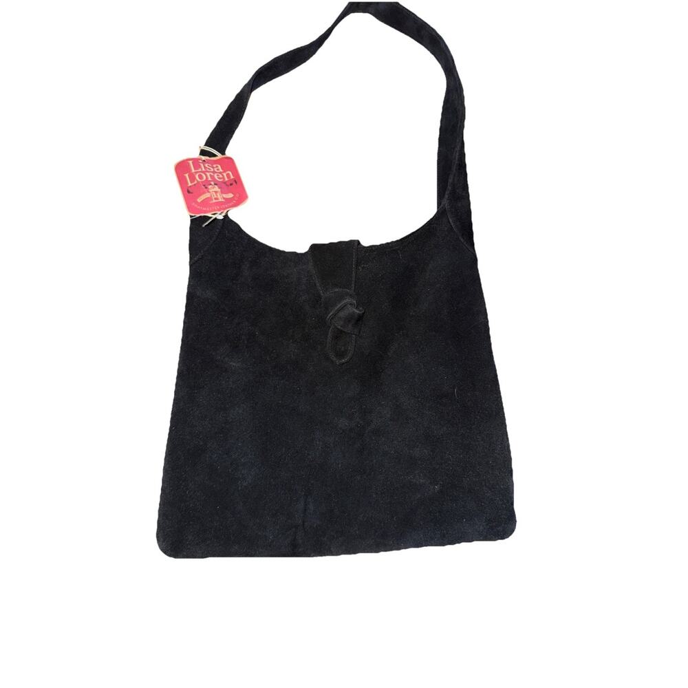 VTG Lisa Loren Black Suede Hobo Shoulder Bag NWT Deadstock 80s 90s Minimalist - Picture 2 of 9